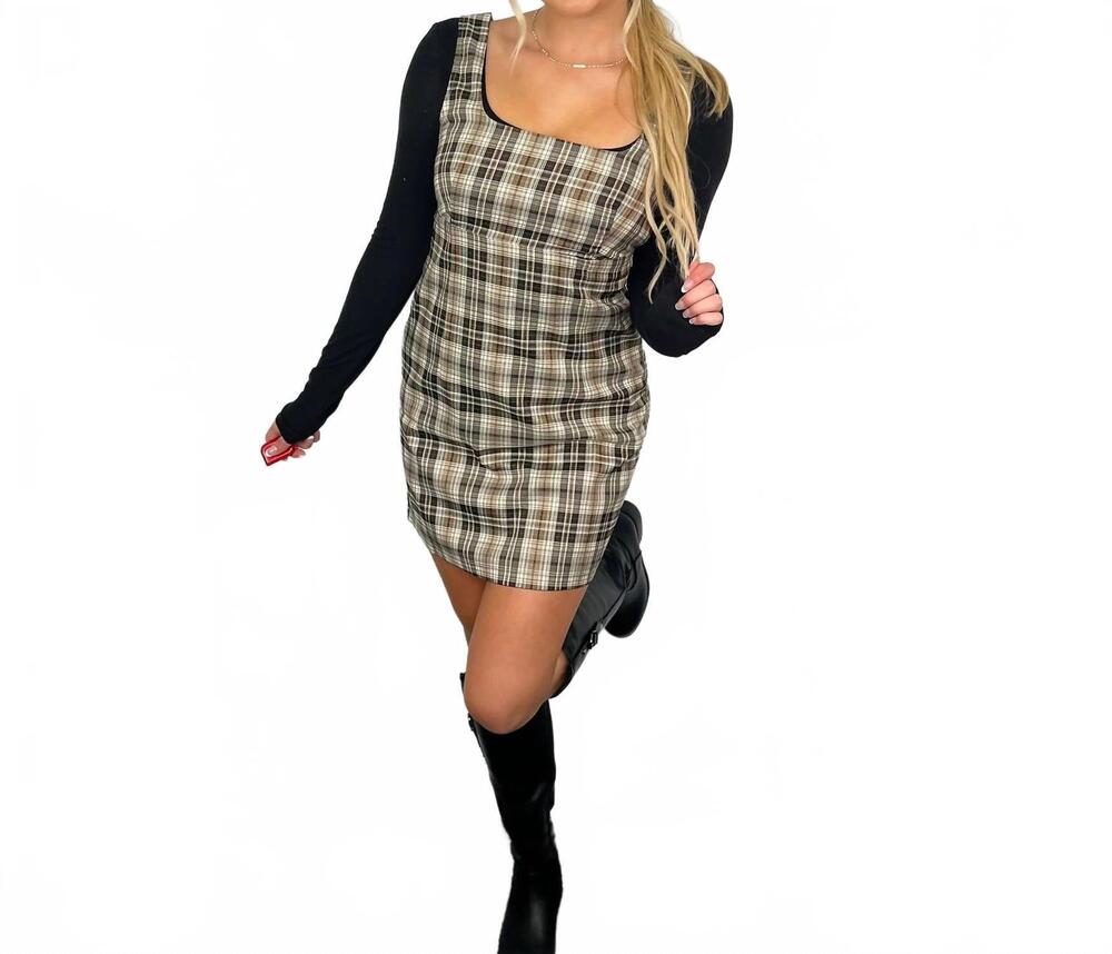 NEW HEM & THREAD evening night mini dress in plaid